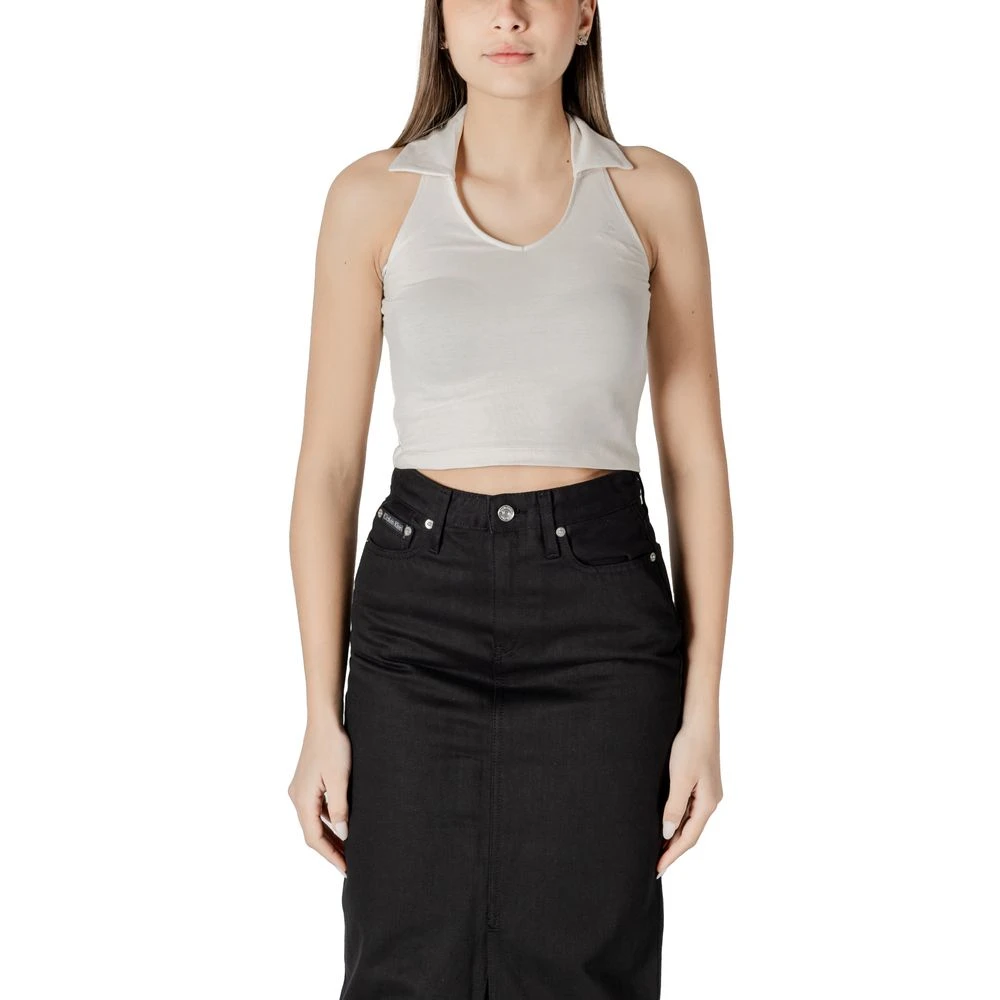 Calvin Klein Jeans Femme Beige - Halterneck Polo Collar Top - Tops - Taille: 38 Fr