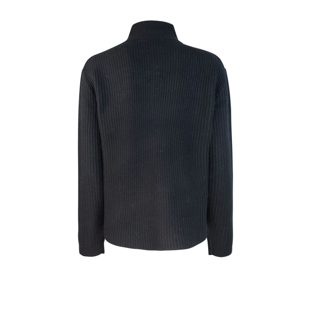 A.p.c. Zwarte Geribbelde Trui Oversized Rits Hals Black Dames
