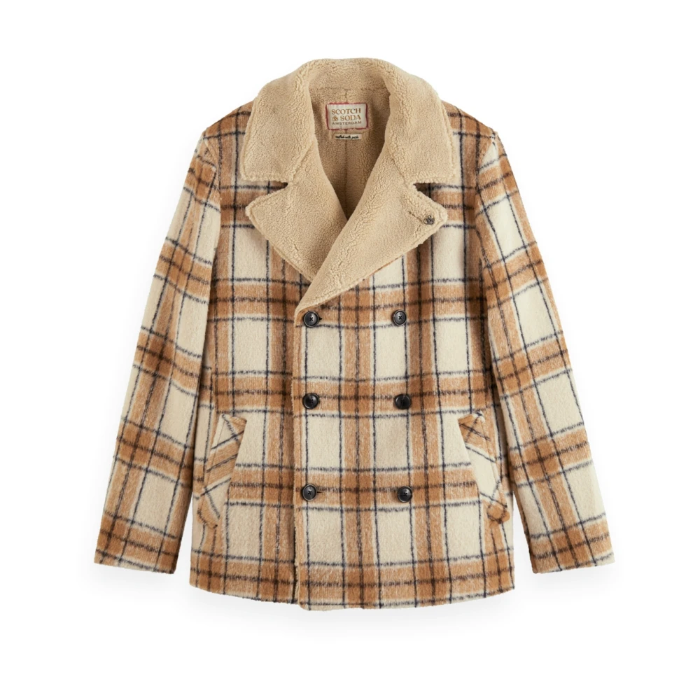 Scotch & Soda Teddy Gevoerde Peacoat Offwhite Camel Check Brown Heren