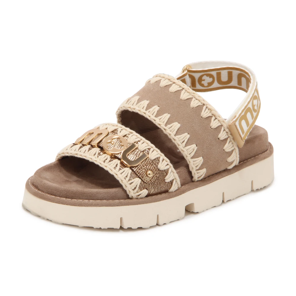 Mou Women's Beige Flat Sandals, 5 Uk, Bio Sandal Suede & Leather-Logo