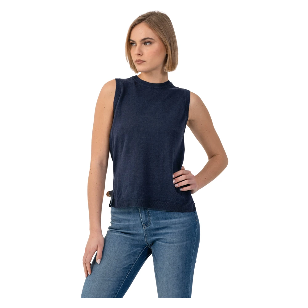 Kocca Blue Round-Neck Knitwear, Female, L, Chic High Necked Sleeveless Top
