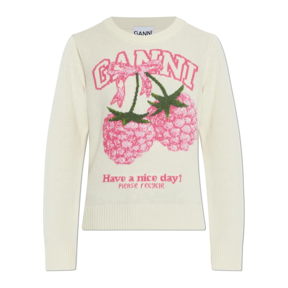 Ganni Women's Beige Logo Sweater