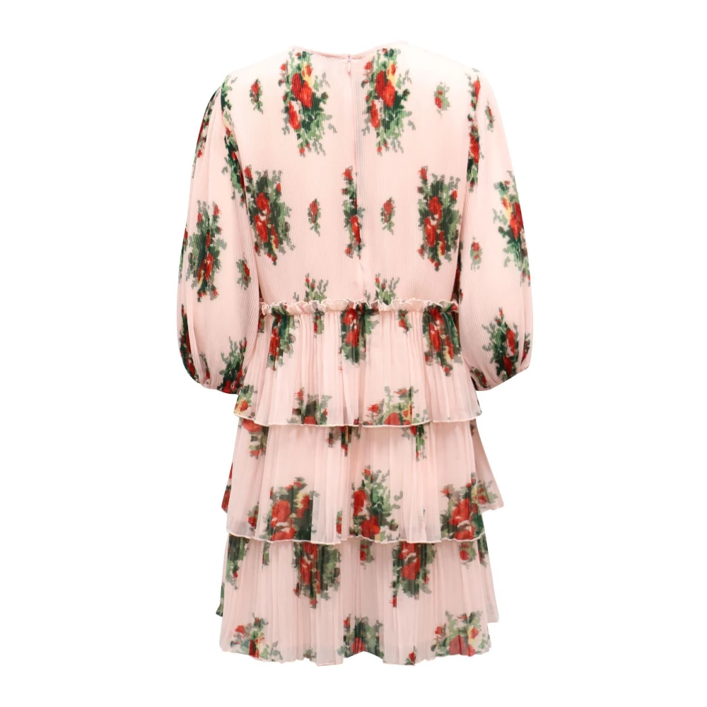 Ganni Bloemen Geplooide Mini Jurk Pink Dames