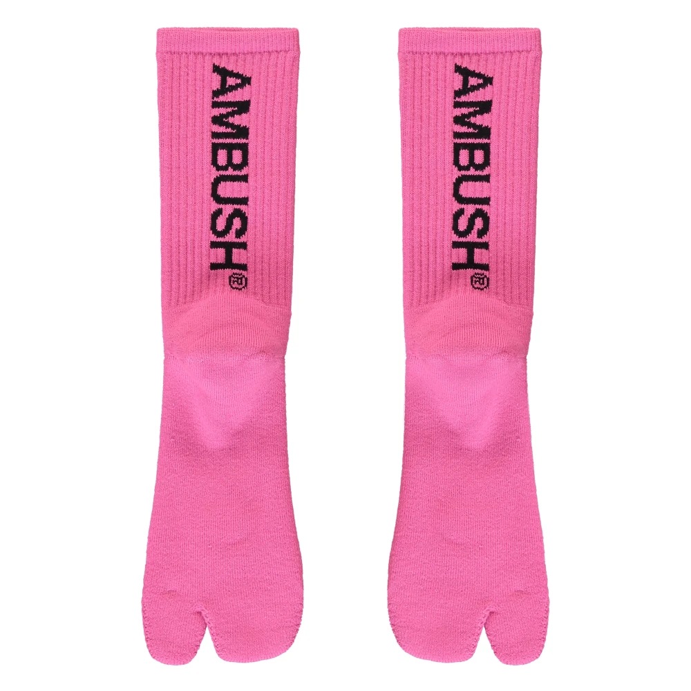 Ambush Logo Katoenen Sokken Geribbeld Stijl Pink Heren