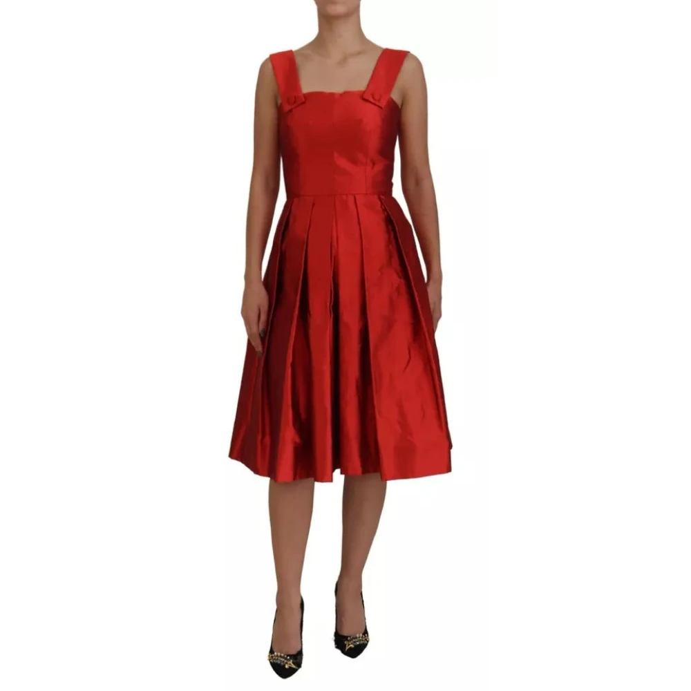 Dolce & Gabbana Women's Red A-Line Pleated Midi Dress