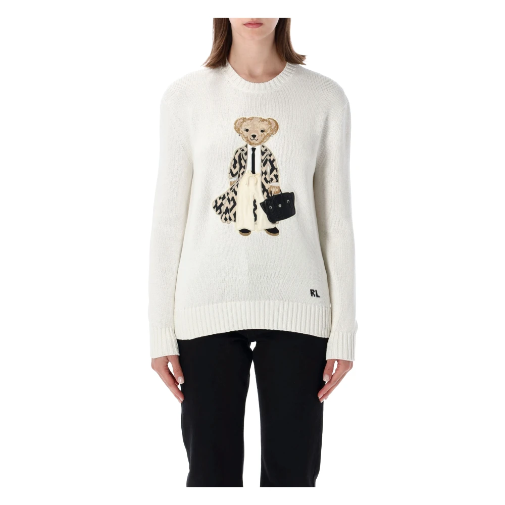 Ralph Lauren Women's White Round-Neck Knitwear, S, Jumper Bear