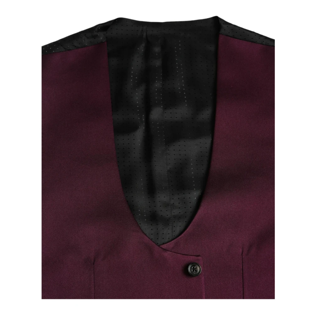 Dolce & Gabbana Maroon Zijden Formele Waistcoat Jurk Brown Heren