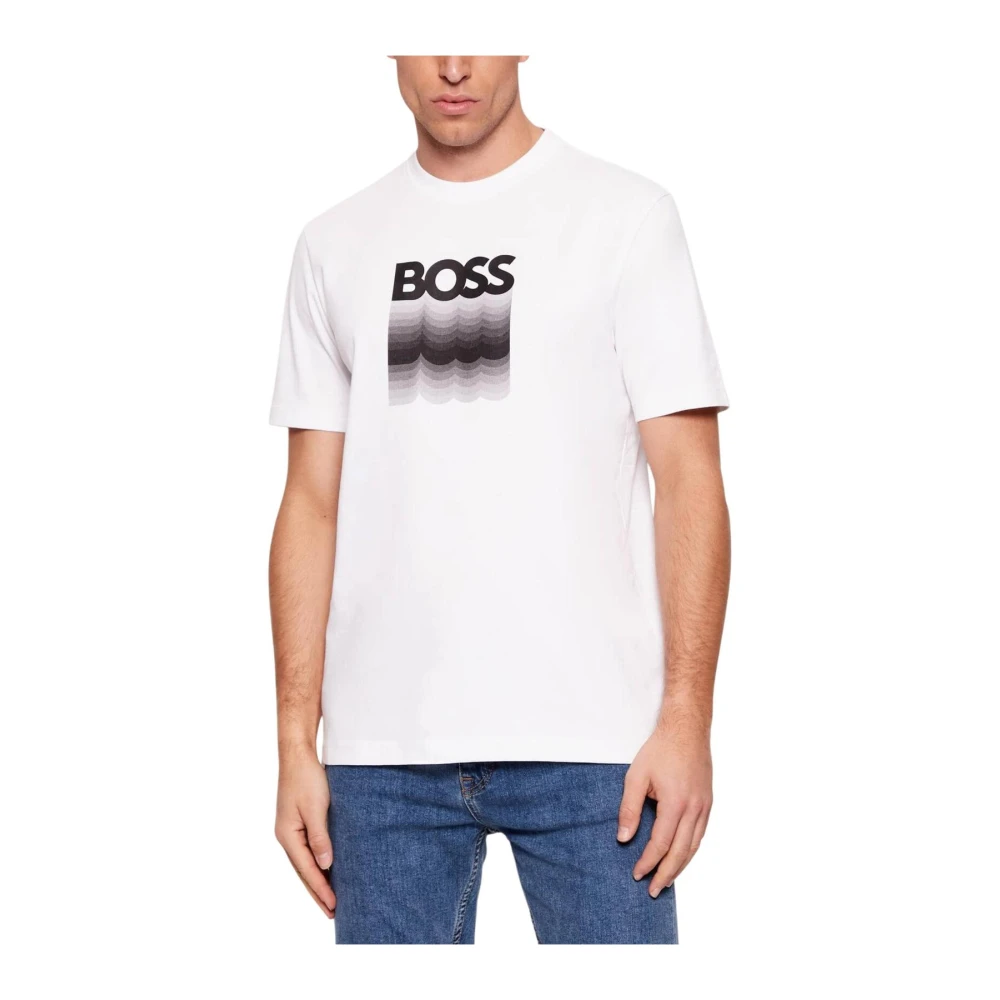 Hugo Men's White Printed Short Sleeve Cotton T-Shirt With Round Neck - T-Shirts - 2XL - Tops
