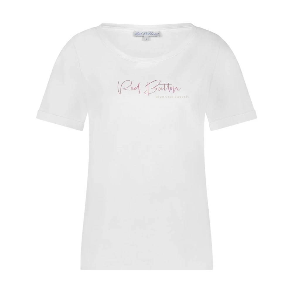 Red Button Tee met Temmy Logo White Dames