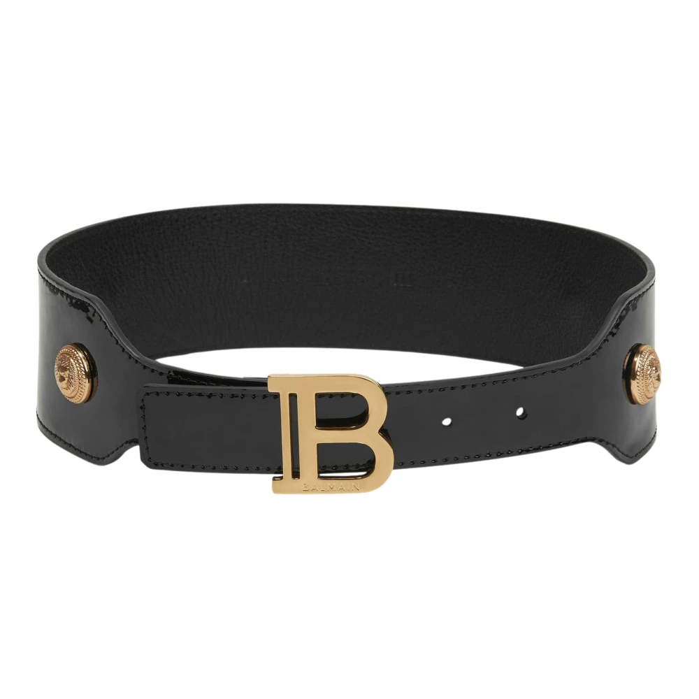 Balmain Black Varnished Leather Belt With Gold Lion Buttons - Female - Belts & Suspenders - 8 Y - Kids