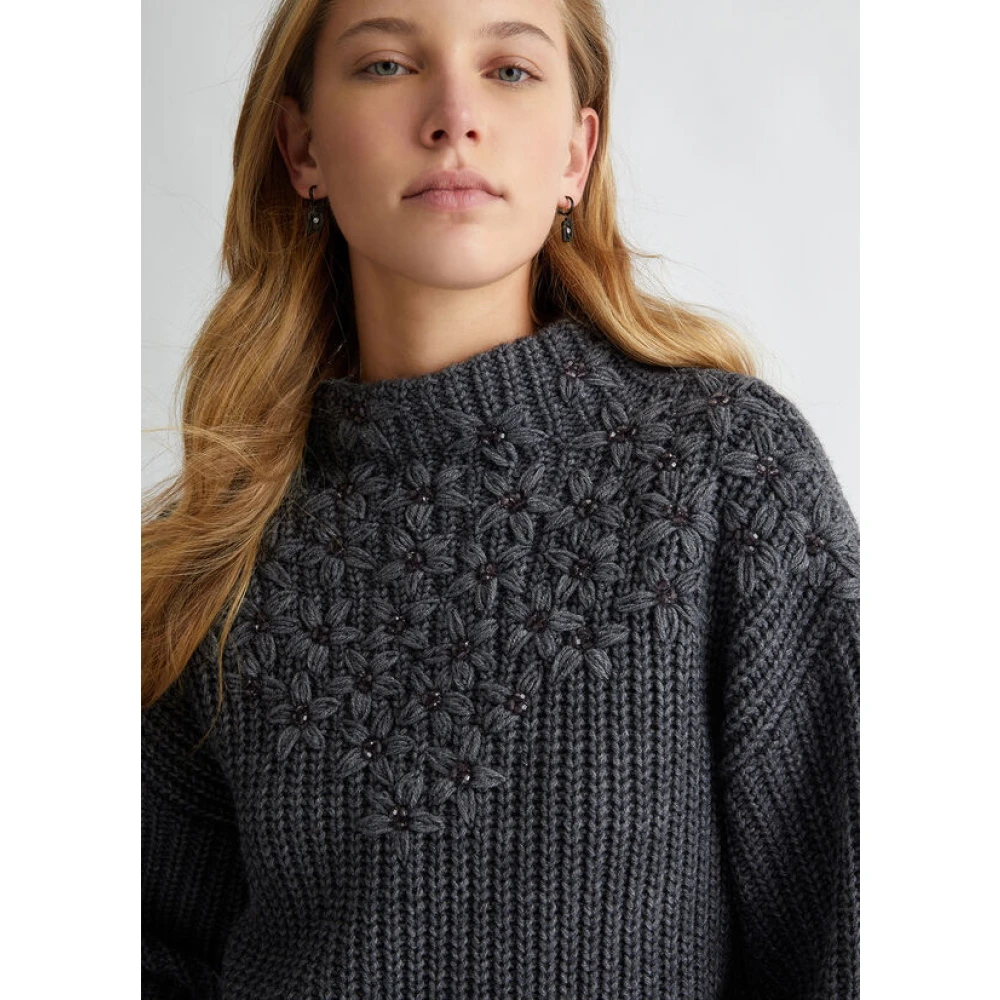 Liu Jo Bloemen Geborduurde Wollen Trui Gray Dames