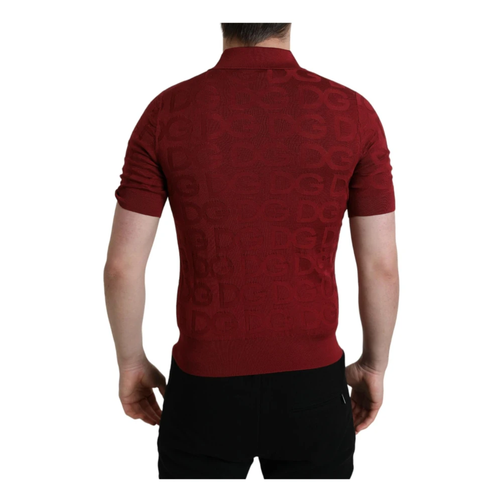 Dolce & Gabbana Rode Zijden Logo Polo Shirt Brown Heren