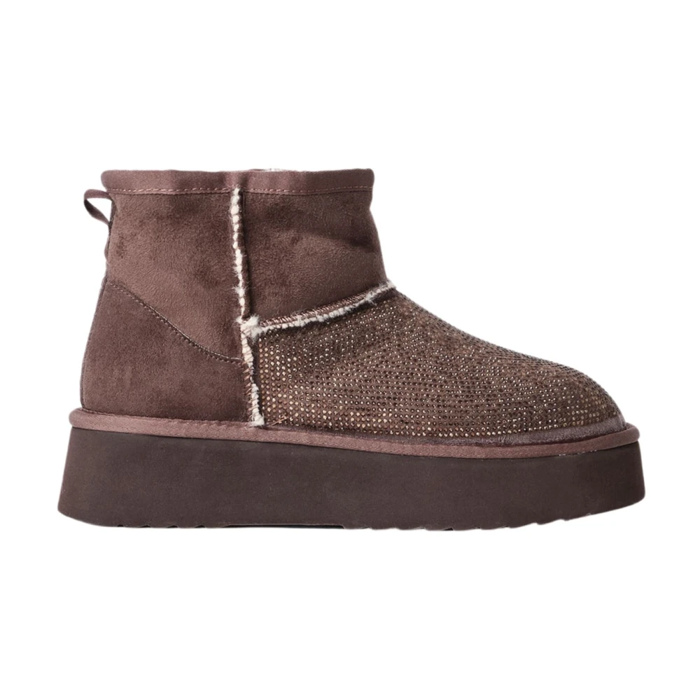 Gaëlle Paris Damen Braun Pelz Eskimo Stiefel Mit Strass