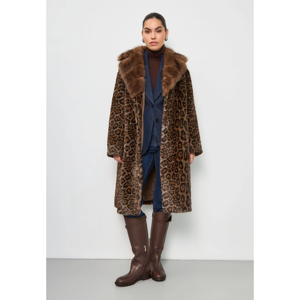 Cesare Gaspari Elegant Leopard Print Faux Fur Coat Ivy Brown Dames