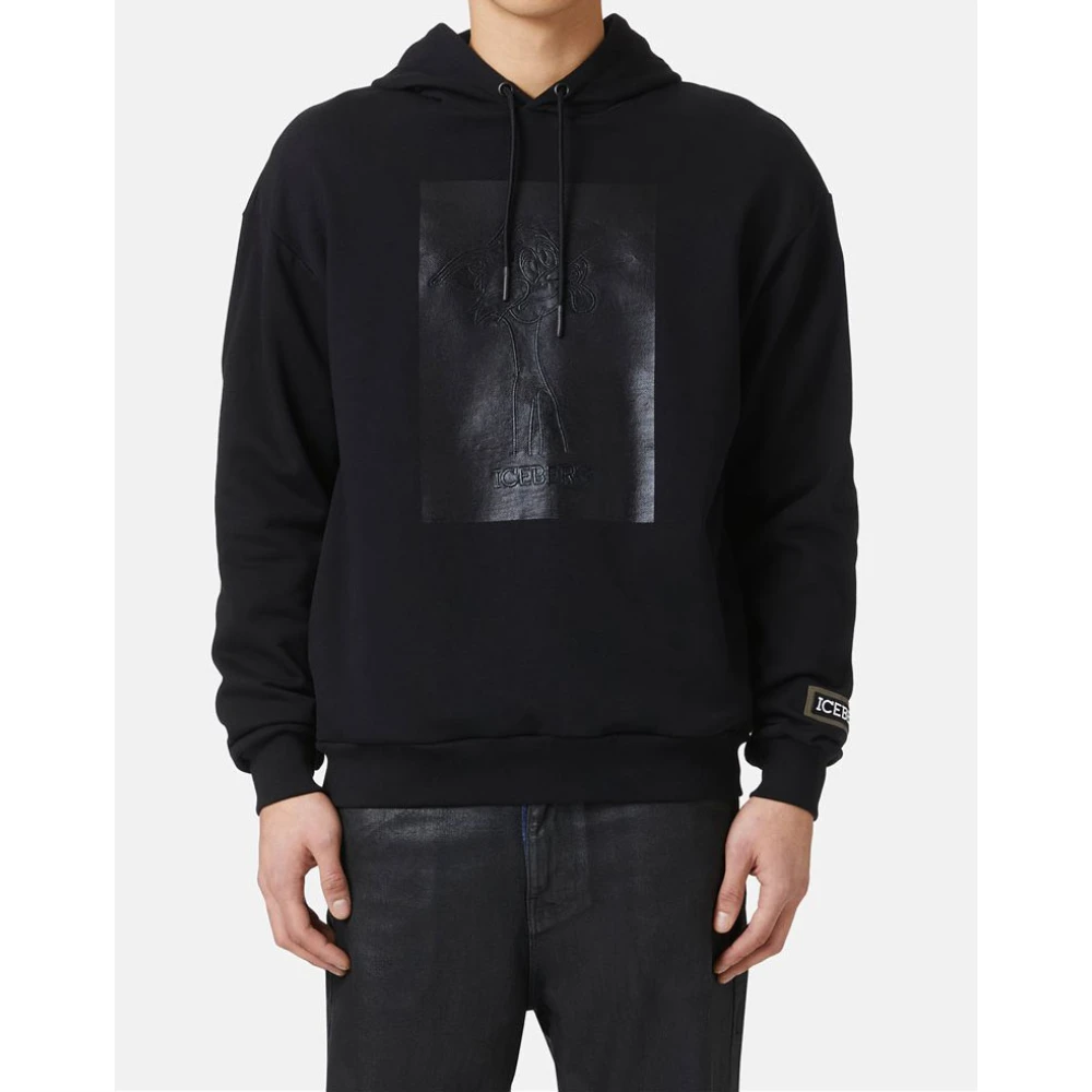 Iceberg Hoodie met rubberen print Black Heren