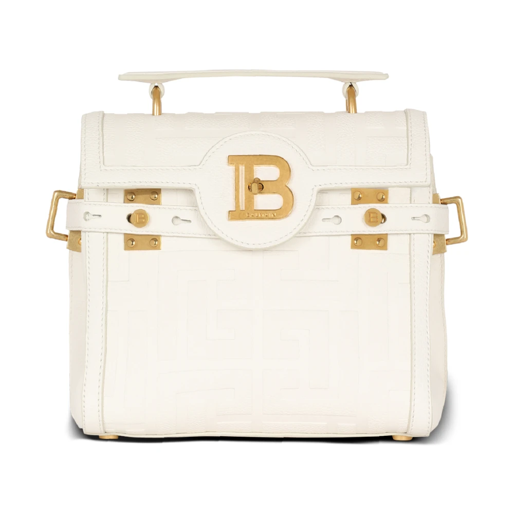 Balmain B-Buzz 23 monogram kornigt läder väska Beige, Dam