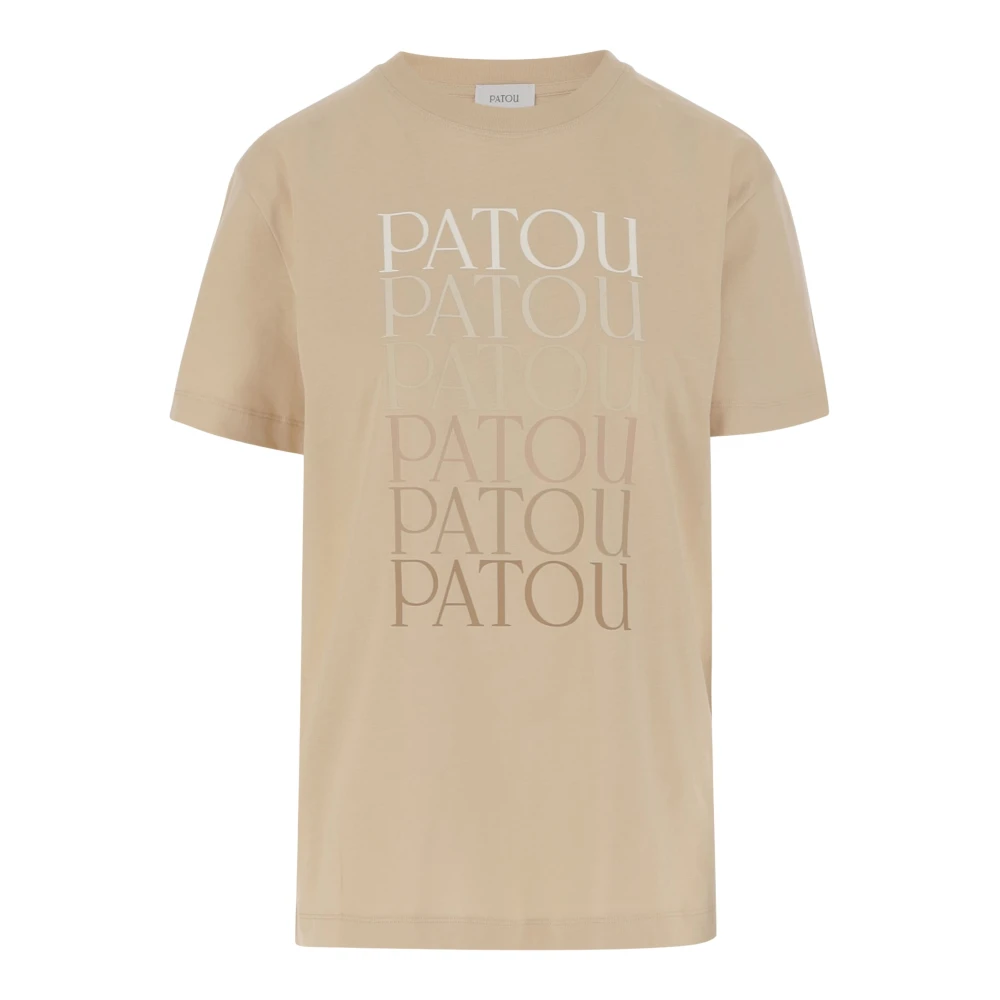 Patou Logo Print Katoenen Crew Neck T-shirt Beige Dames