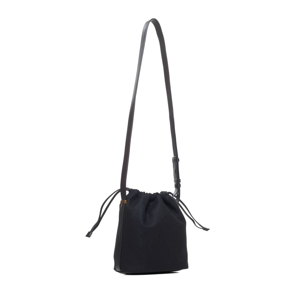 Saint Laurent Zwarte Wol Leren Emmer Tas Black Heren