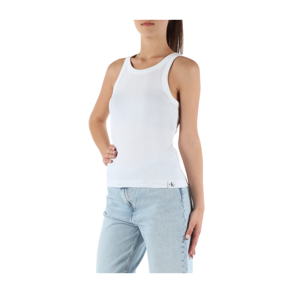 Calvin Klein Jeans Stretch Katoenen Geribbelde Tanktop White Dames