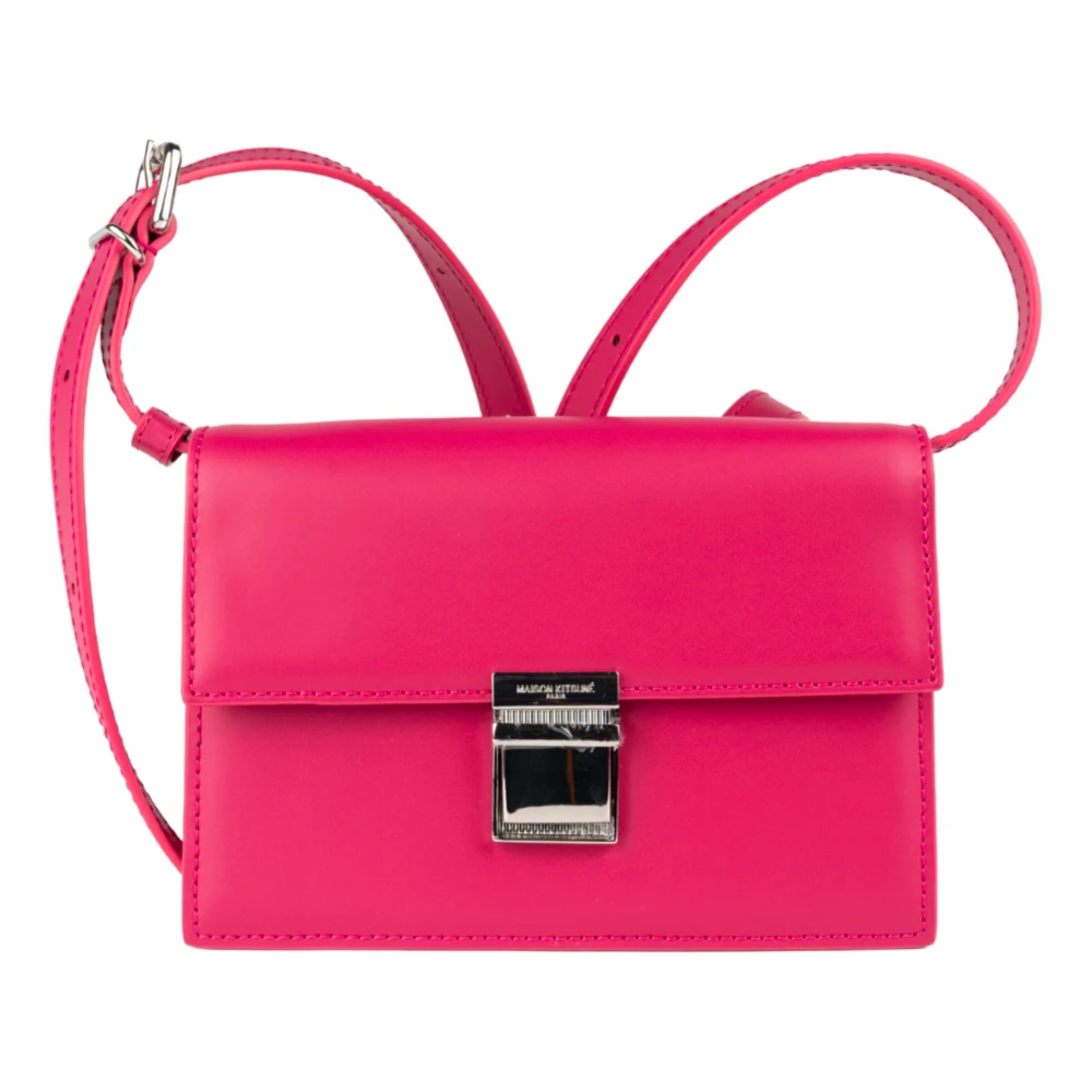 Maison Kitsuné Mini Preppy Baguette Leren Tas in Magenta Pink Dames