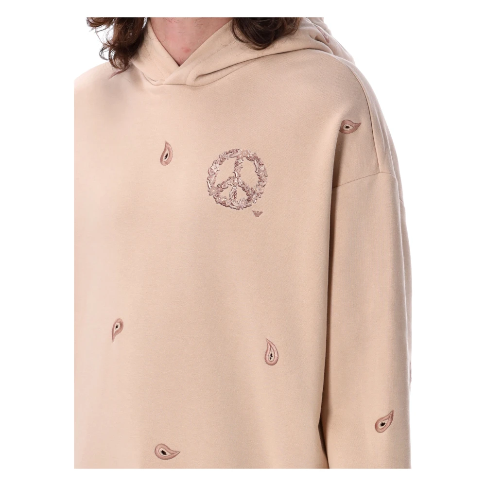 Emporio Armani Peace Motif Katoenen Geborduurde Hoodie Brown Heren