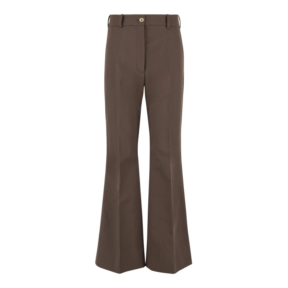 Patou Flare Katoenen Broek met Geborduurd Logo Brown Dames