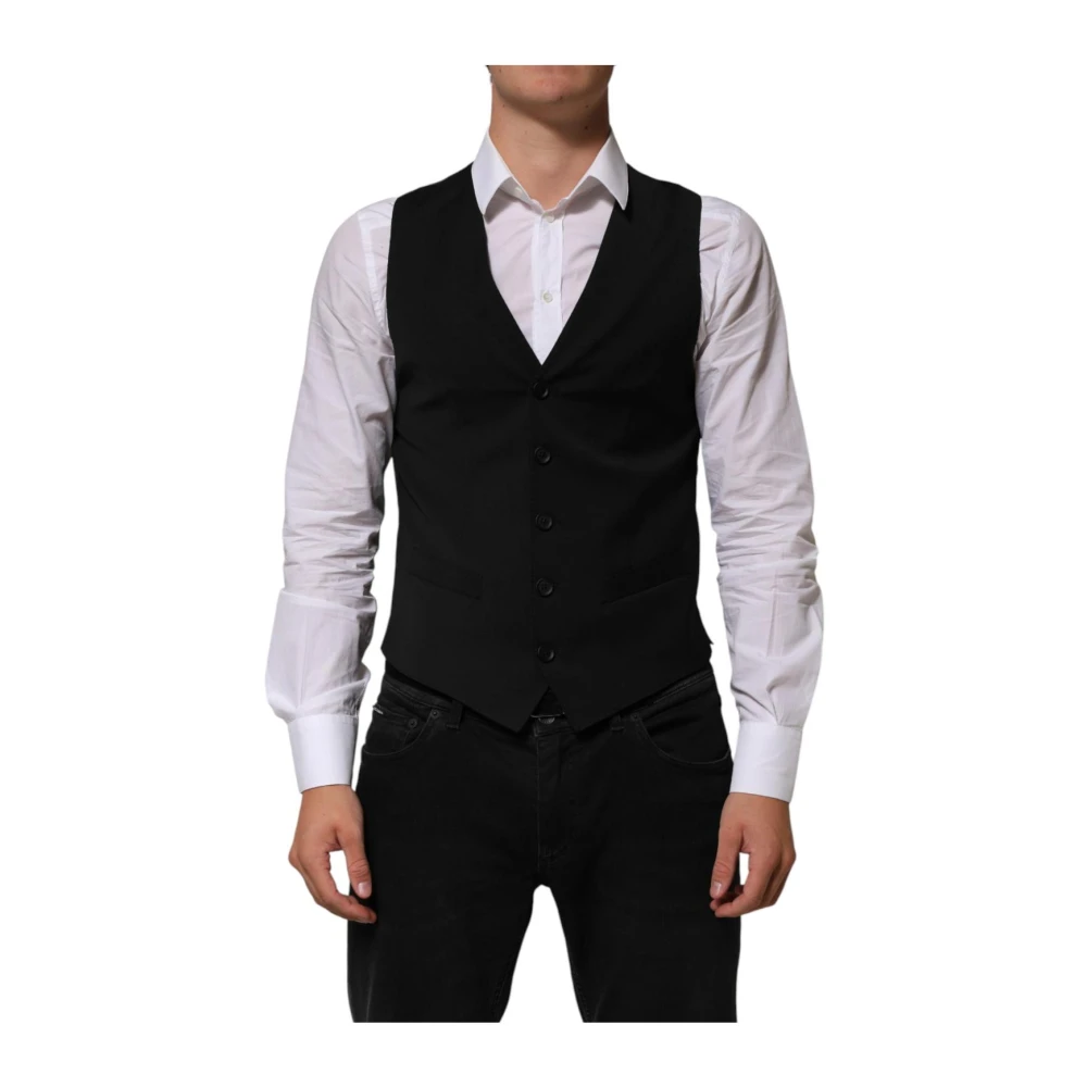 Dolce & Gabbana Men's Black Waistcoats, Xs, Formal Polyester Waistcoat Vest