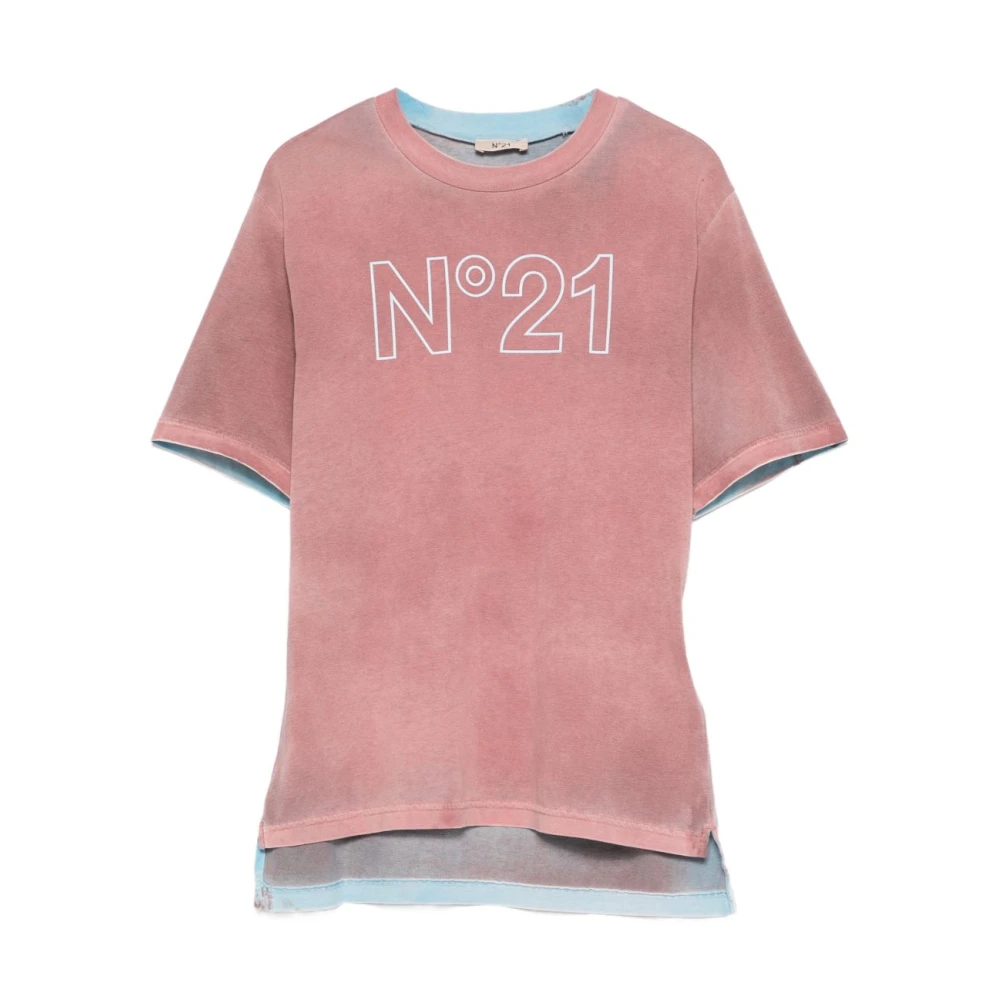 N21 Boys Pink Kids Short Sleeve T-Shirts, 16 Y, Vintage-Effect Logo T-Shirt
