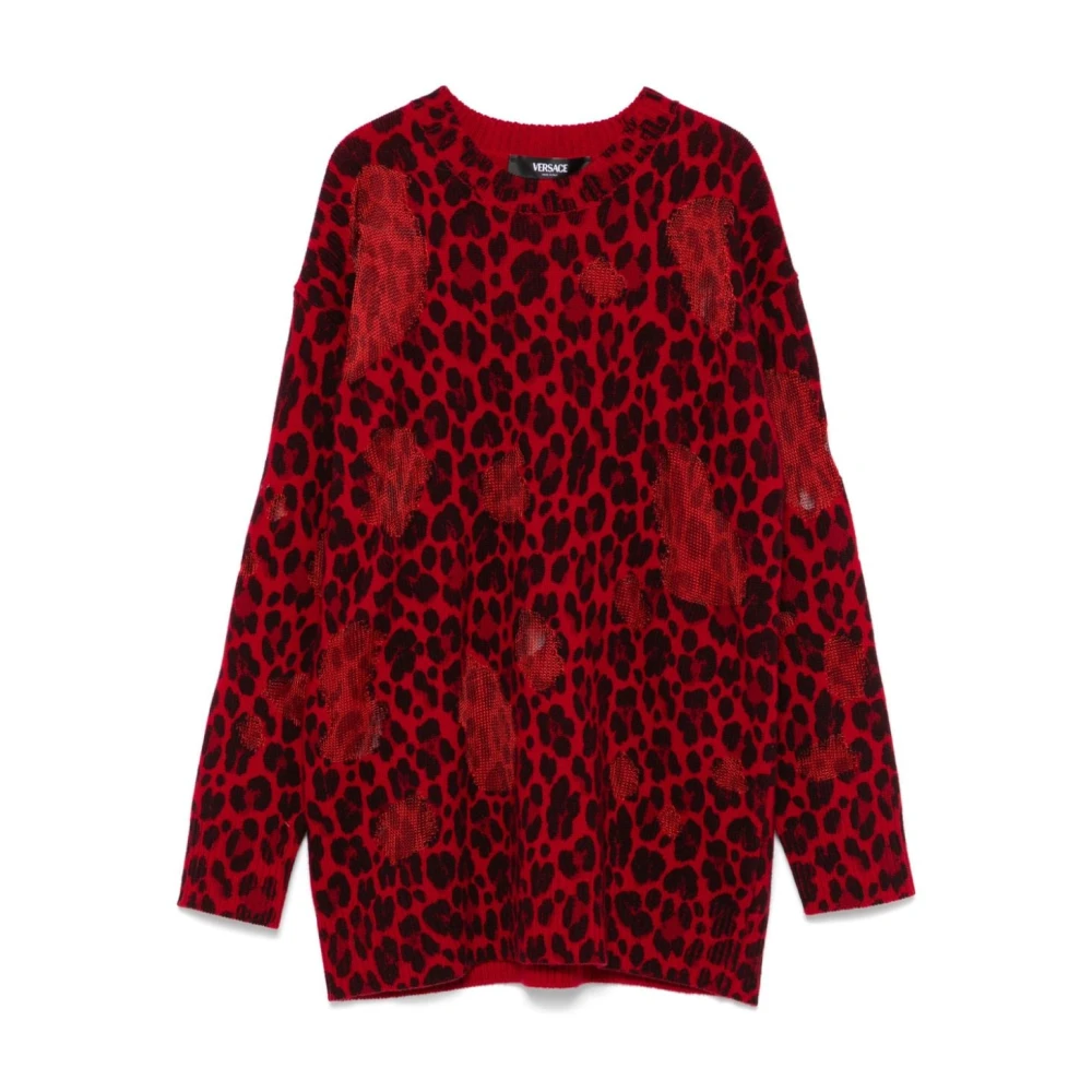 Versace Luipaardprint Gebreide Trui Red Dames
