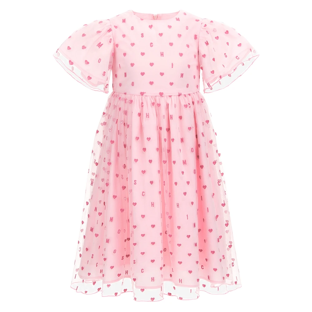 Moschino , Kids Occasion Wear, Female, Pink, 12 Y, Pink Hearts Dress For Girls