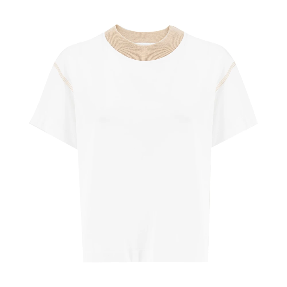 PESERICO Contrast Crew Neck Katoenen T-shirt Beige Dames