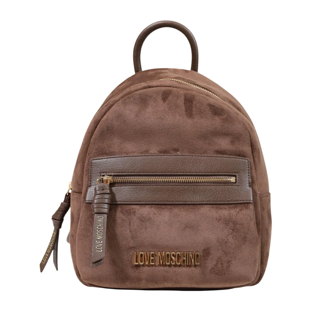 Love Moschino Logo Plaque Backpack - Female - Backpacks - Brown - One Size - Bags