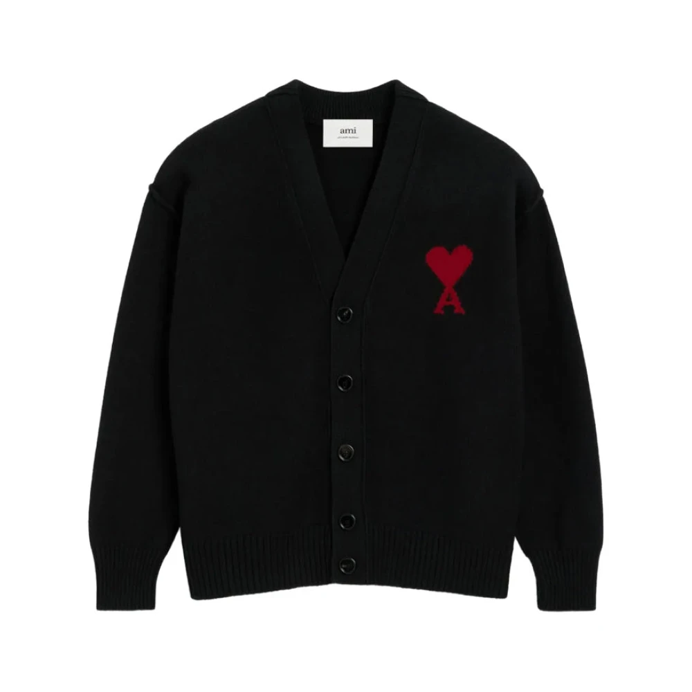 Ami Paris Women's Black Cardigans, 2XL, Cardigan With Contrasted