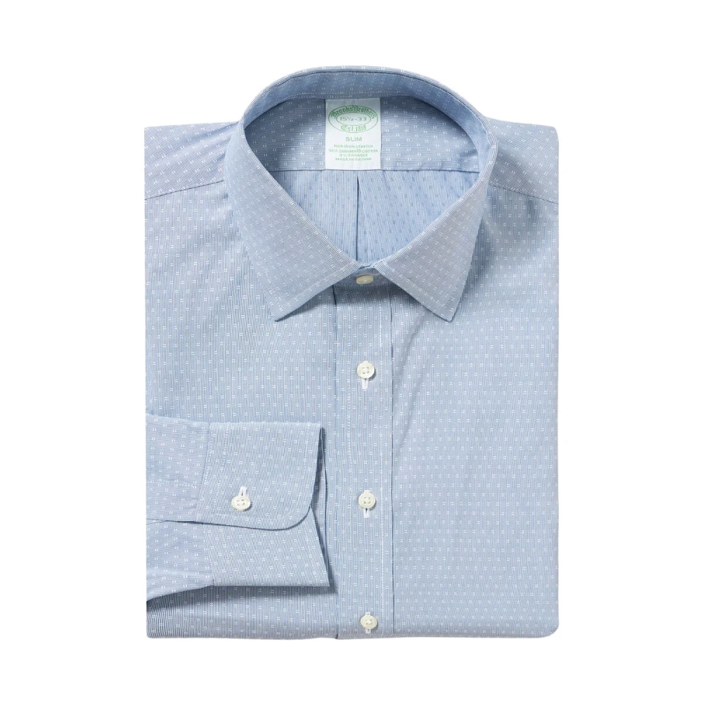 Brooks Brothers Blauw Slim Fit Non-Iron Stretch Katoenen Overhemd met Ainsley Kraag Blue Heren