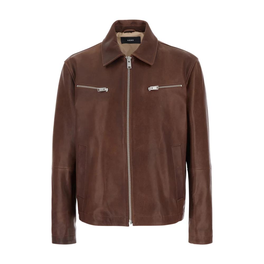 Arma Bruine leren jas met klassieke kraag Brown Heren