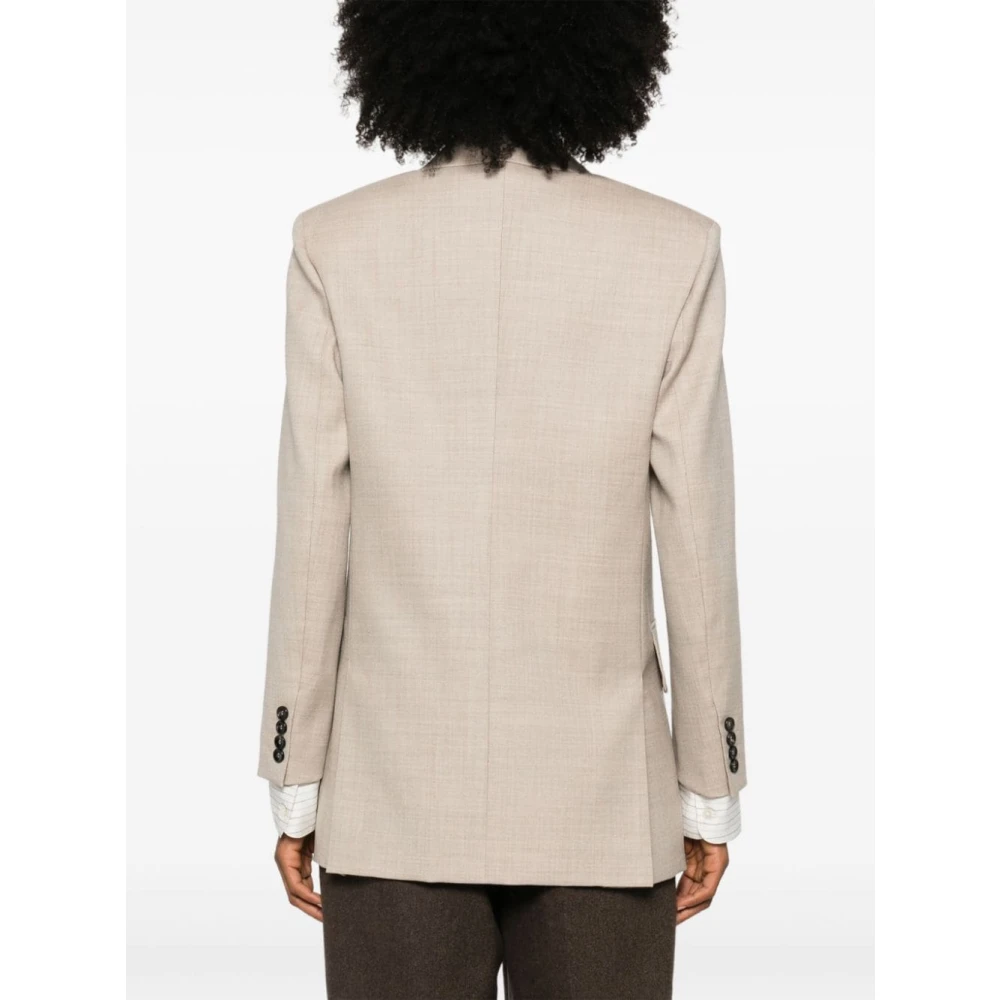 Max Mara Beige Wollen Blazer met Inkeping Revers Beige Dames