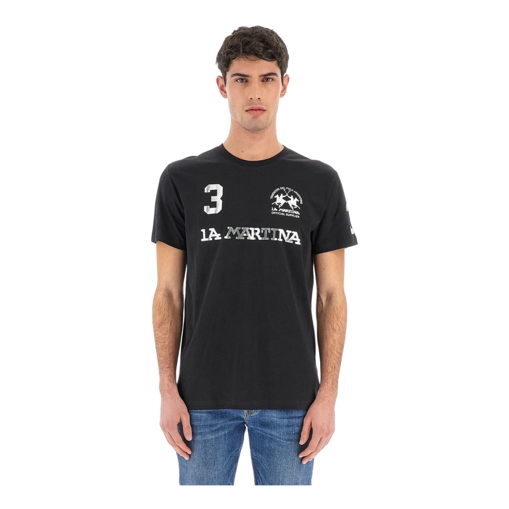 LA MARTINA Logo-Print Regular Fit T-Shirt Black Heren