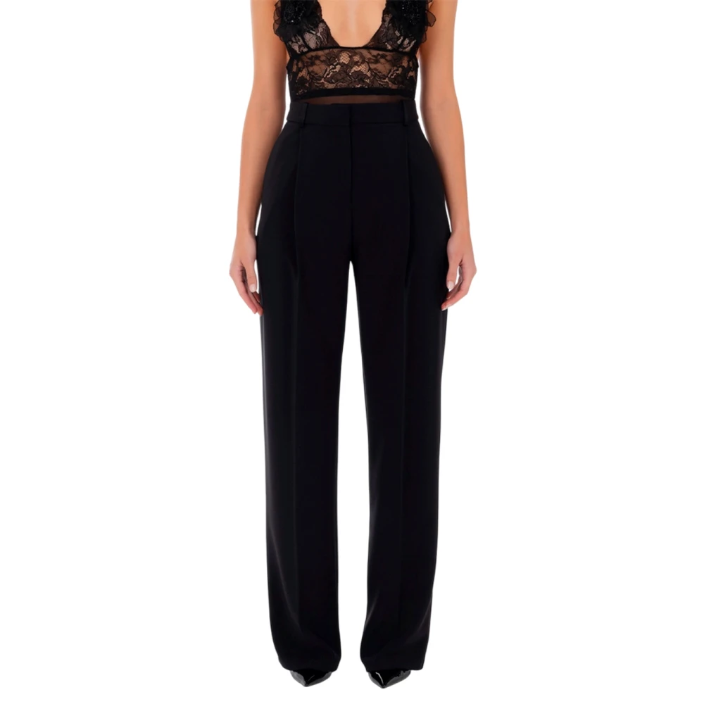Elisabetta Franchi Wijde broek met brede plooien Black Dames