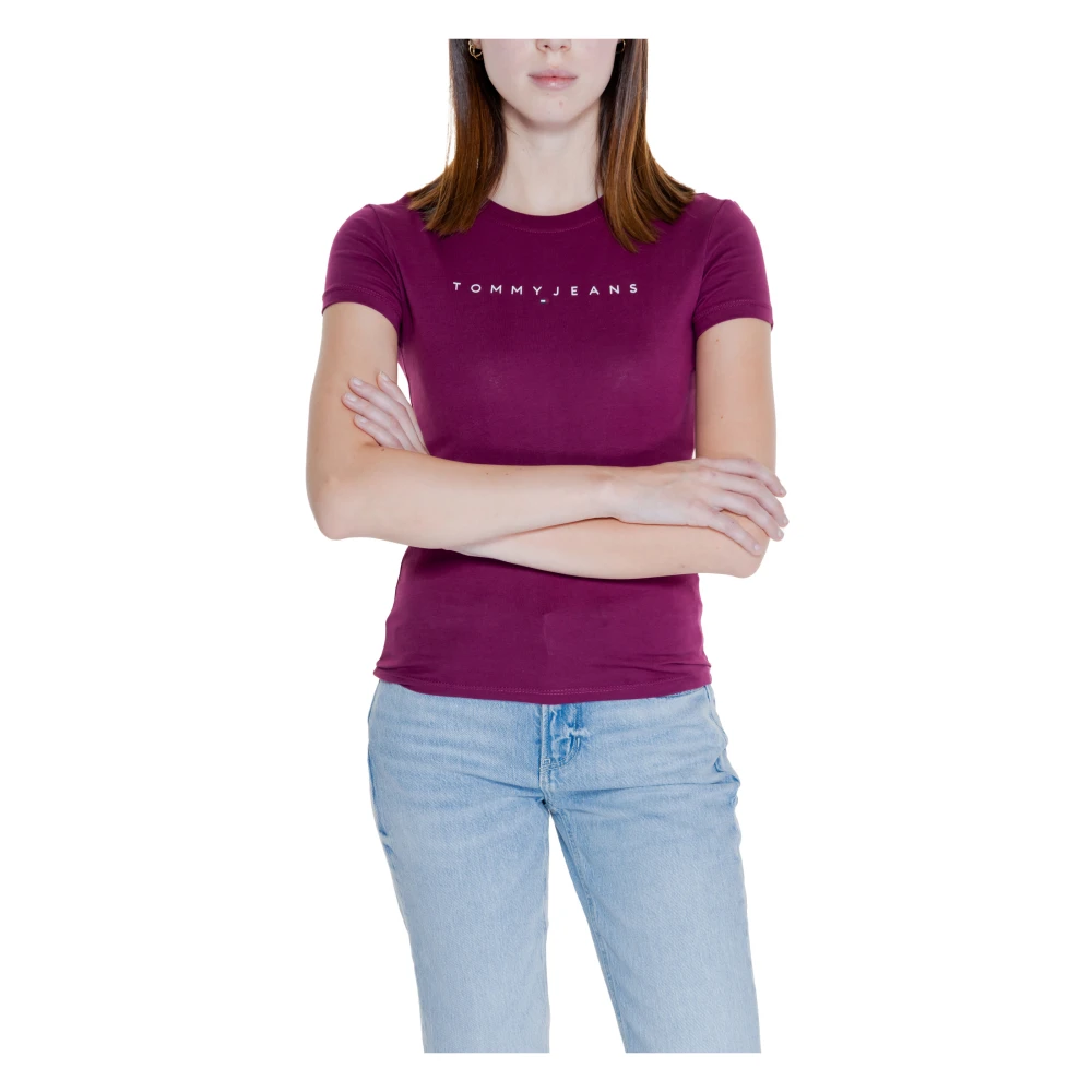 Tommy Jeans Linear Tee Herfst Winter Collectie Katoen Purple Dames