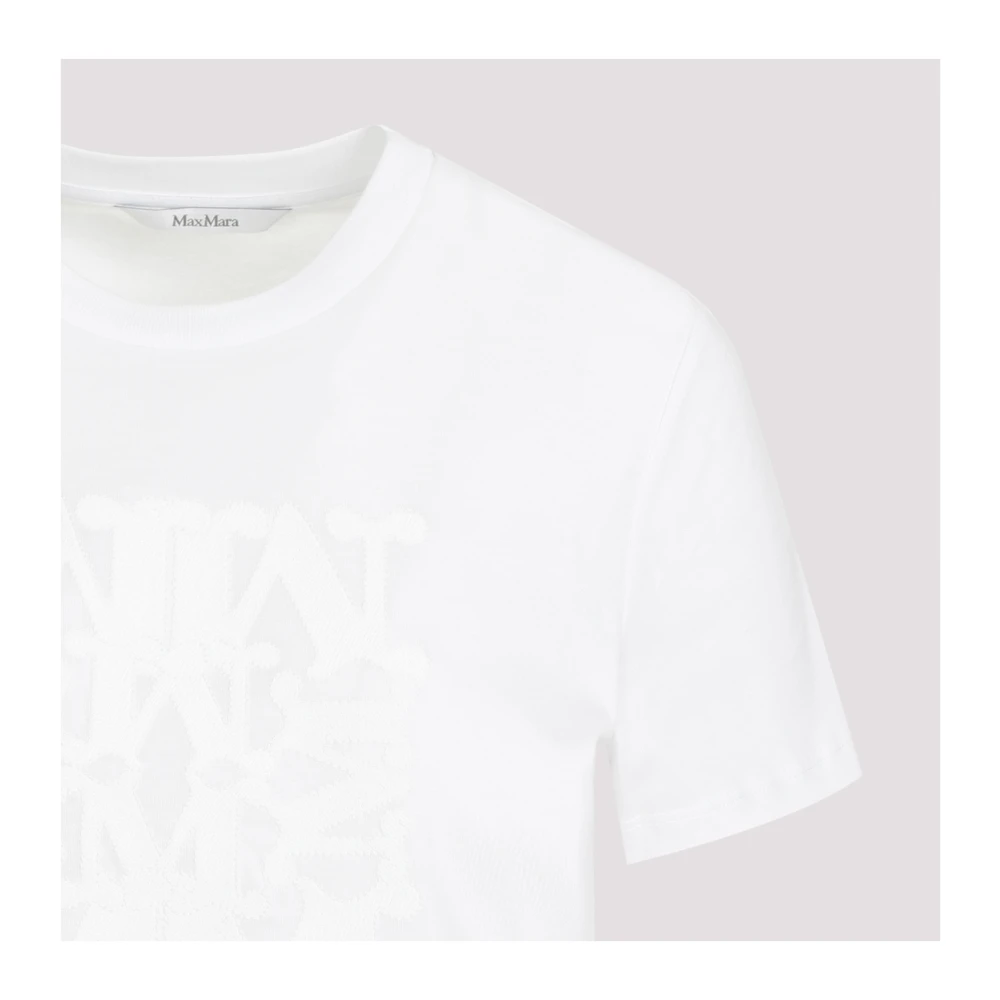 Max Mara Wit Katoenen T-shirt met Lurex Logo White Dames