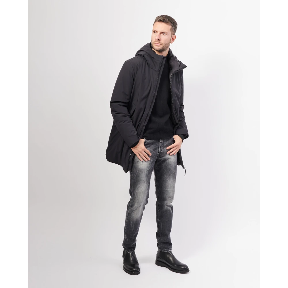 Invicta Zwarte Lange Winterjas met Afneembare Capuchon Black Heren