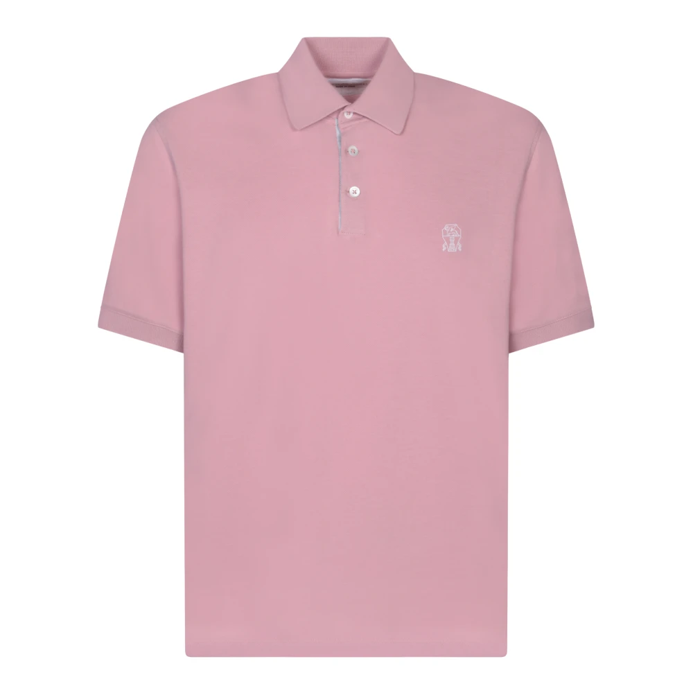 BRUNELLO CUCINELLI Roze Polo Shirt Korte Mouw Geborduurd Pink Heren