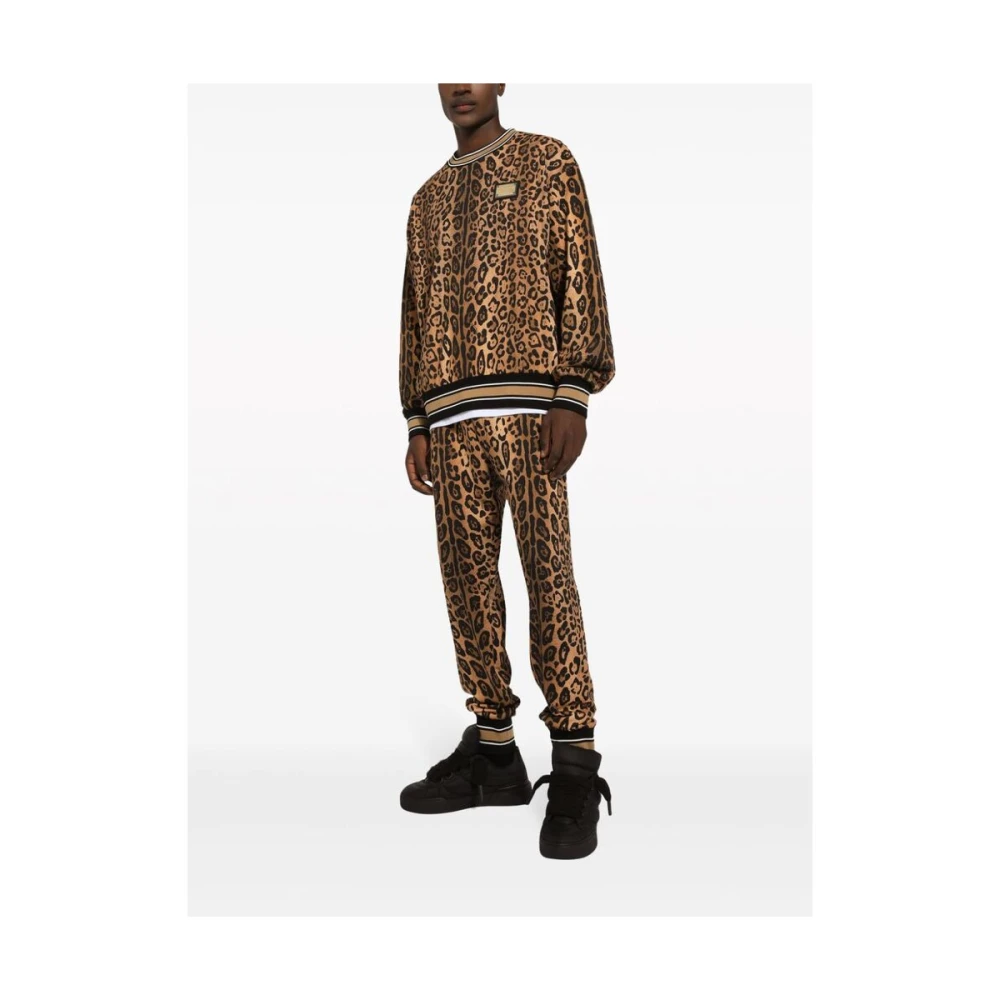 Dolce & Gabbana Leopard Print Sweatshirt met Gouden Logo Brown Heren