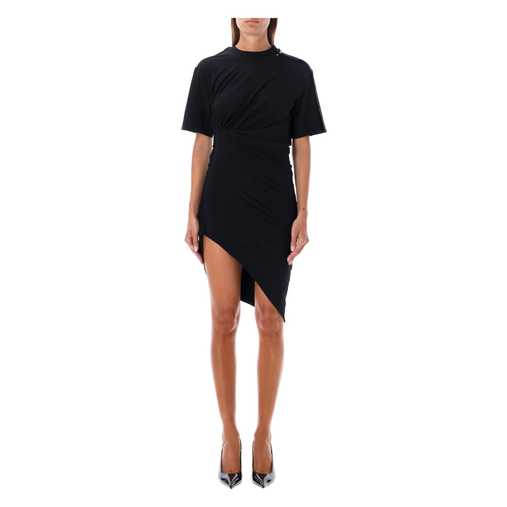 Mugler Svart Rynkad Bomull Mini Klänning Black, Dam