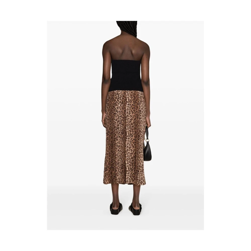 Rixo Luipaardprint Zijden Plooirok Brown Dames