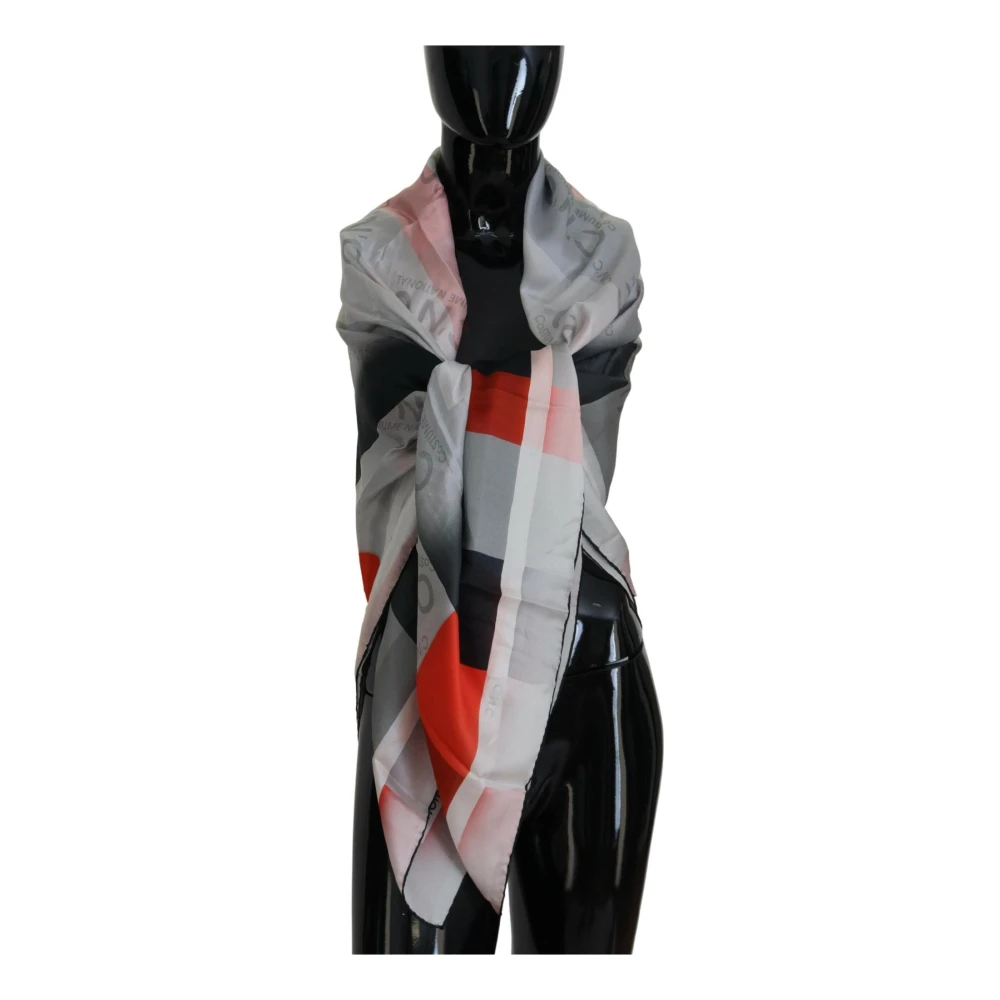 Costume National Zijden Vierkante Sjaal Grijs Rood Geruit Multicolor Dames