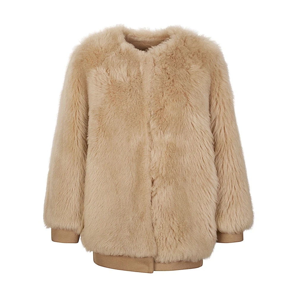 Eleventy Damen Beige Maxi Bomber Shearling