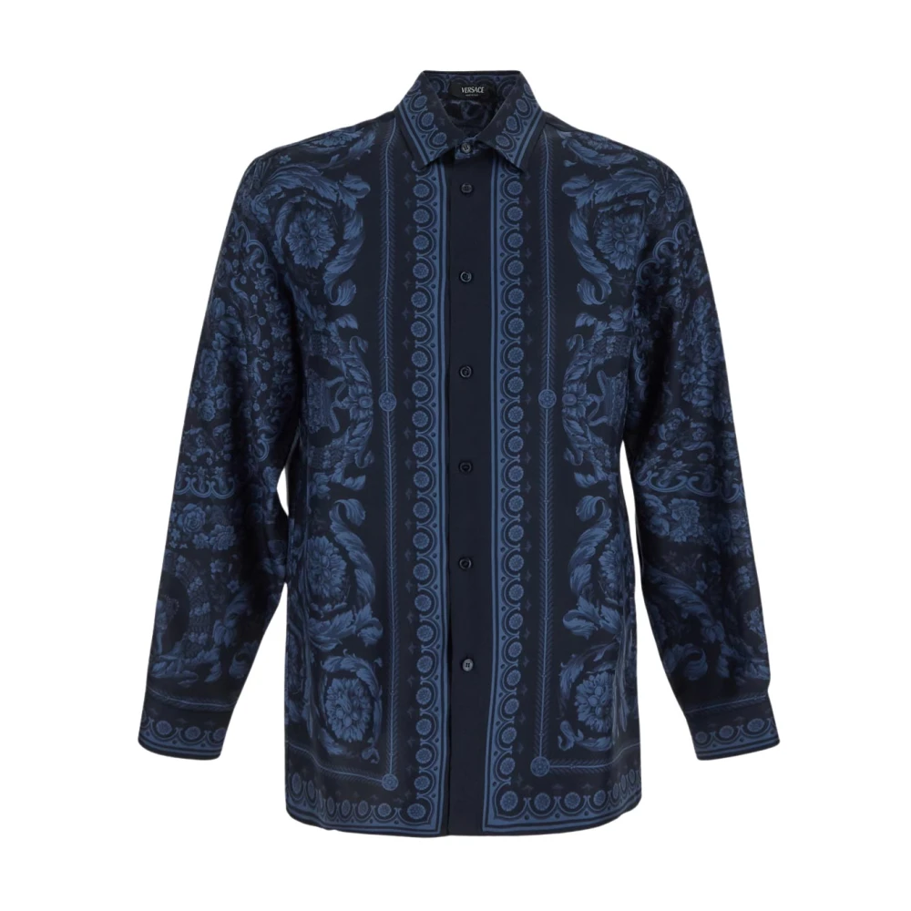 Versace Zijden Barocco Shirt Blue Heren