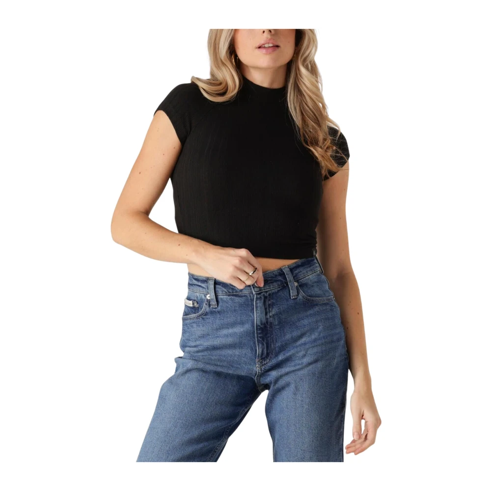 Calvin Klein Rib Mockneck Top veelzijdige stijl Black Dames