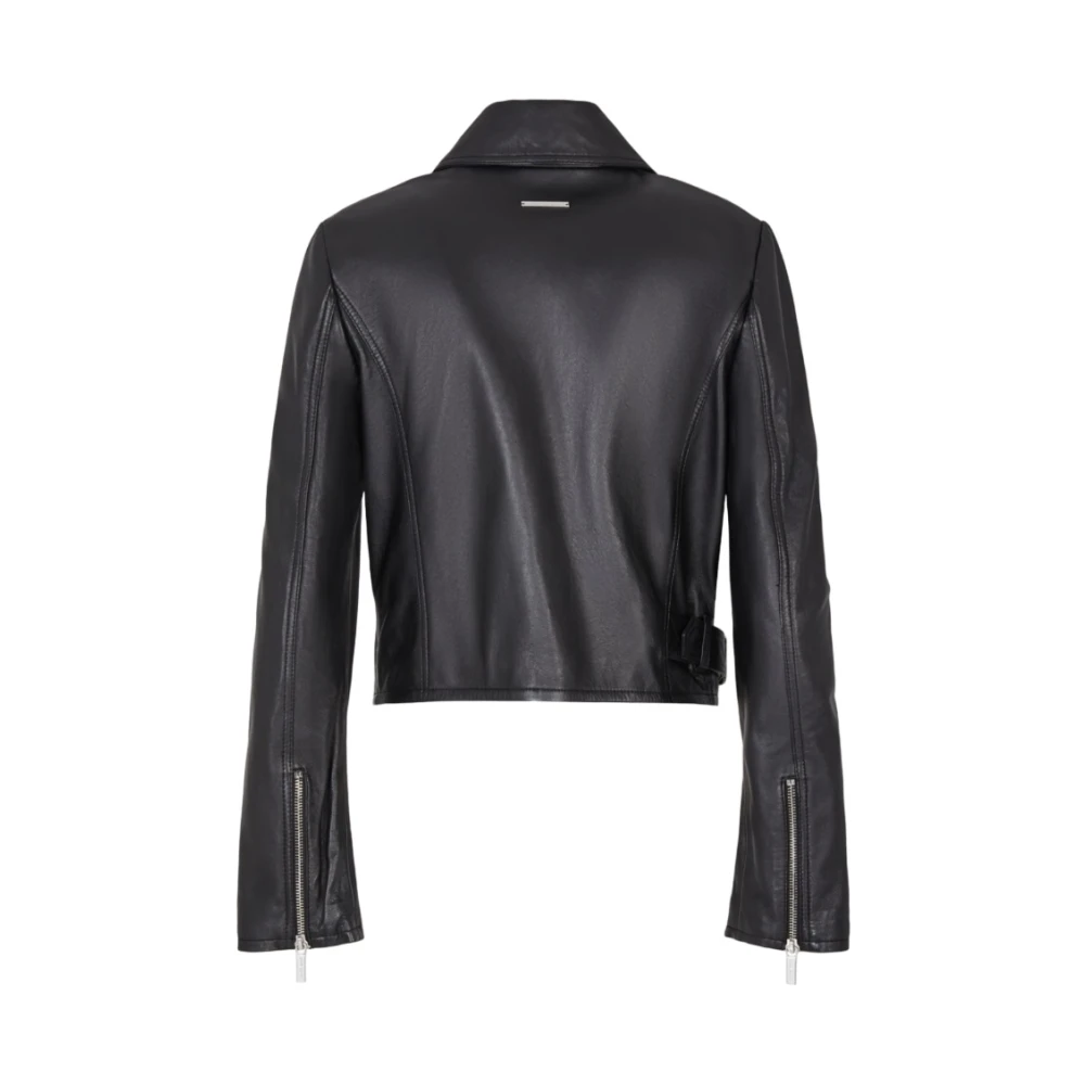 Armani Exchange Zwarte Leren Overgangsjas Black Dames